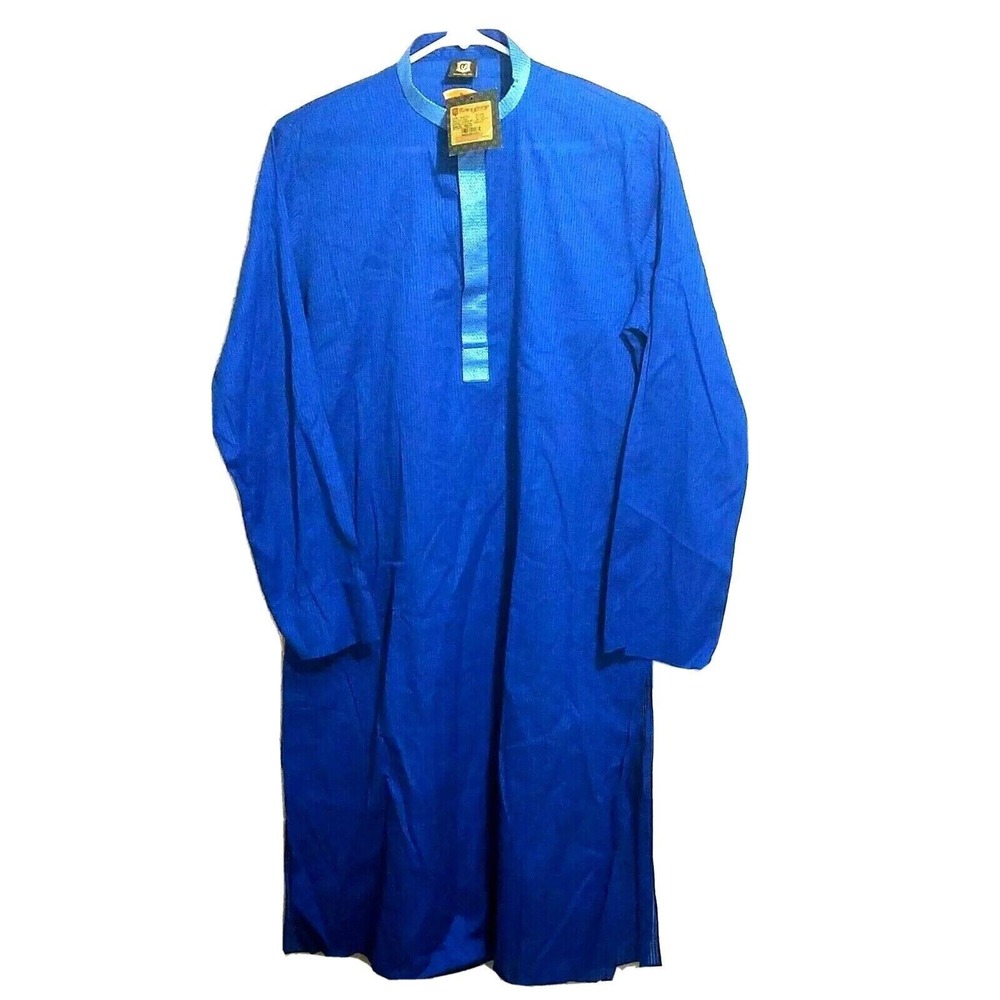Manyavar Men's Kurta XL Regular‎ Fit Banded Collar Designer Blue